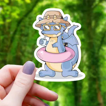 Dragon Ready For A Pool - Party Sticker - Game On