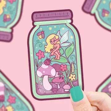Fairycore Mushroom Biome Jar Cute Art Vinyl Sticker - Game On