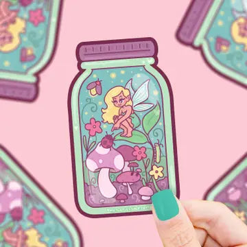 Fairycore Mushroom Biome Jar Cute Art Vinyl Sticker - Game On