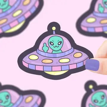 Flipping Off Alien, Space, UFO, Middle Finger, Vinyl Sticker - Game On