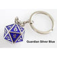 Fob of Fate D20 Keychain Guardian Silver Blue - Game On