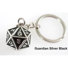 Fob of Fate D20 Keychain Guardian Silver Black - Game On