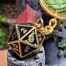 Fob of Fate D20 Keychain Guardian Gold Black - Game On