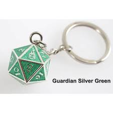 Fob of Fate D20 Keychain Guardian Silver Sparkle Green - Game On