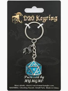Fob of Fate D20 Keychain Gunmetal Ice Blue - Game On