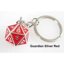 Fob of Fate D20 Keychain Guardian Silver Red - Game On