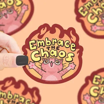 Funny Embrace the Chaos Destructive Cat Meme Vinyl Sticker - Game On