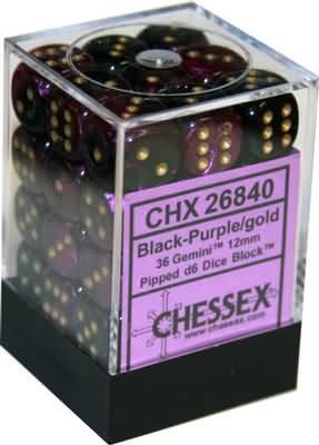 Gemini Black Purple/Gold 12mm d6 - Game On