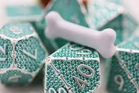 Grassy Paw Print Metal RPG Dice - Game On