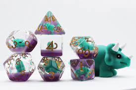 Green Triceratops RPG Dice Set - Game On