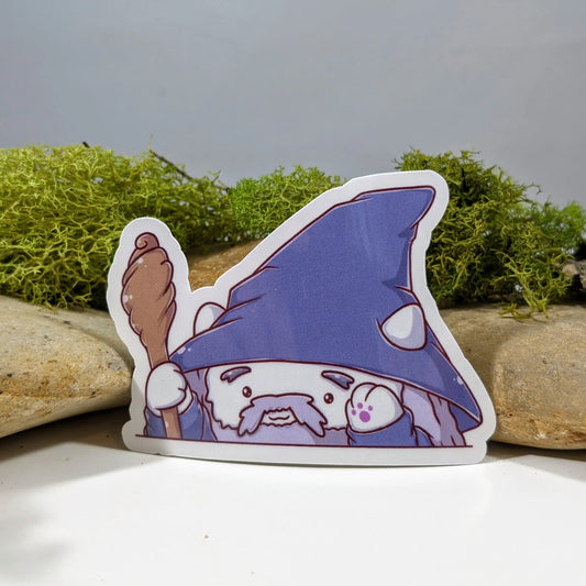 Grey Haired Wizard - Tabletop Gaming Cat Sticker - 2.5" - Game On