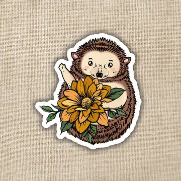 Hedgehog with Fall Flower Sticker - Game On