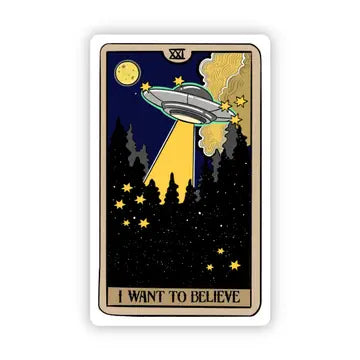 I Want To Believe" UFO Tarot Card Sticker - Game On