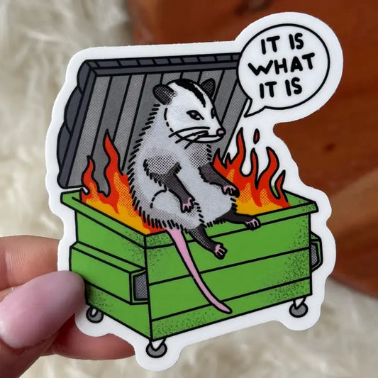 It is what it is" Possum Dumpster Fire Sticker - Game On