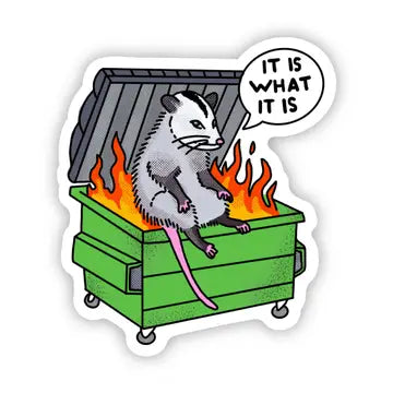 It is what it is" Possum Dumpster Fire Sticker - Game On