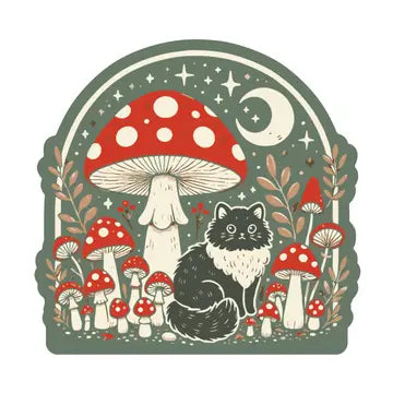 Moon Mushroom Kitty Cat Sticker - Game On