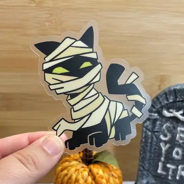 Mummy Cat Clear Sticker, 3-inch - Game On