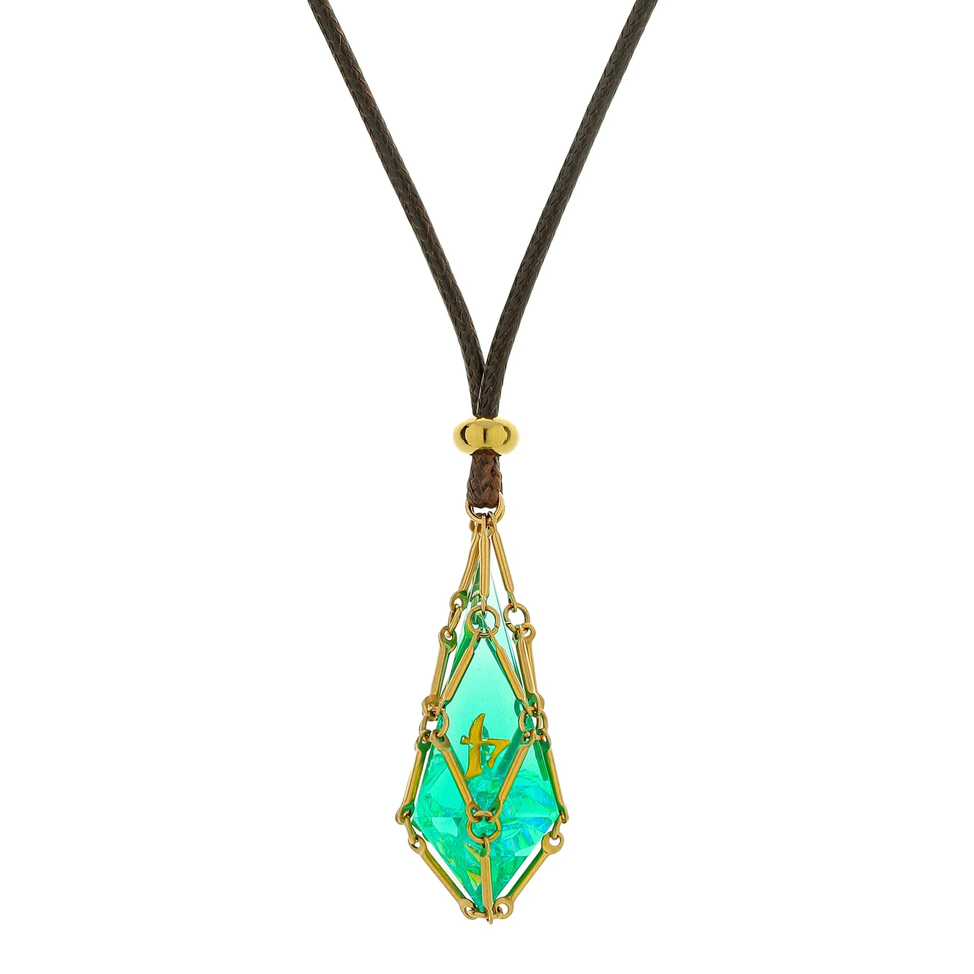 Mysticage Dice Chain Necklace with D4 - Brown Leather Chain - Game On