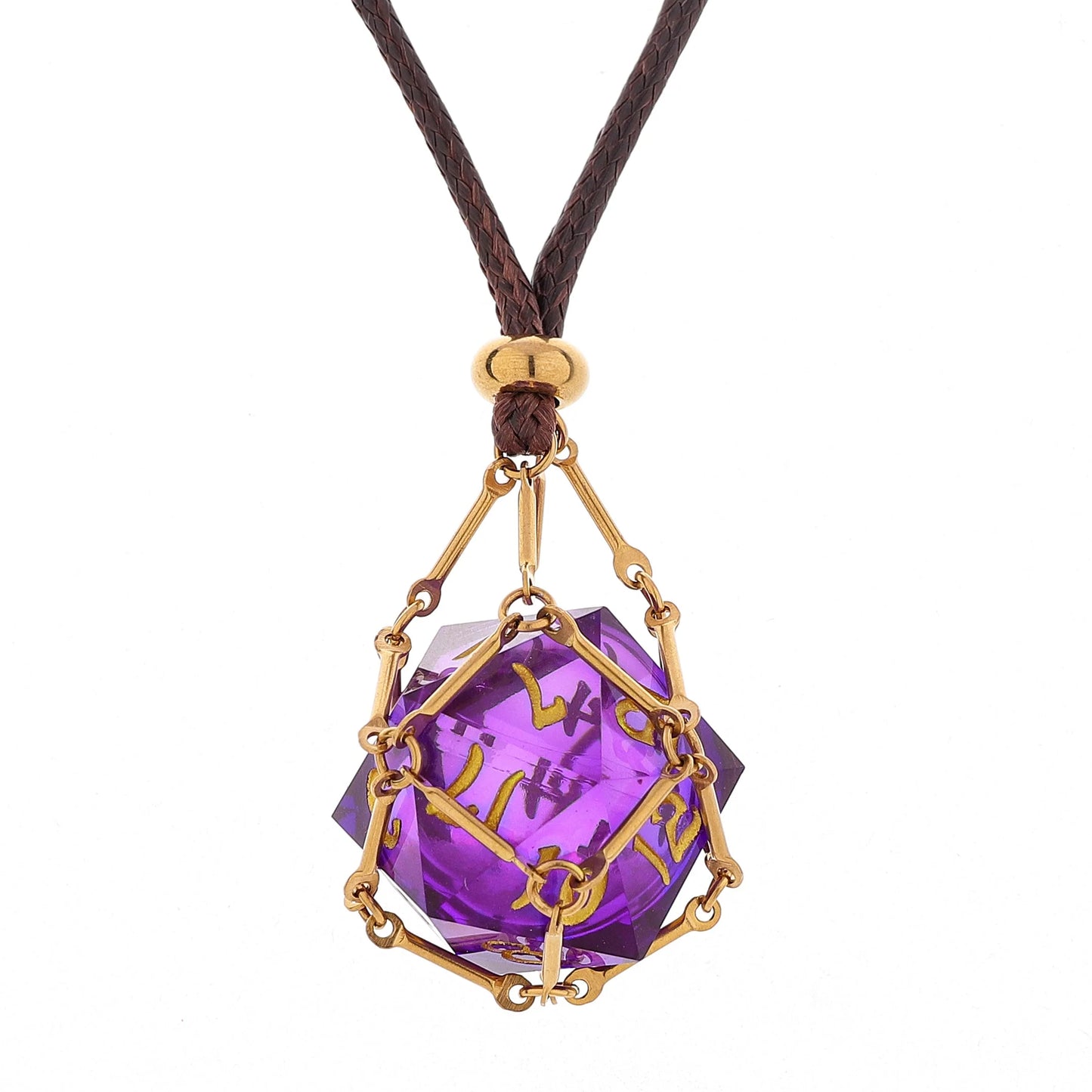 Mysticage Dice Chain Necklace with D20 - Brown Leather Chain - Game On