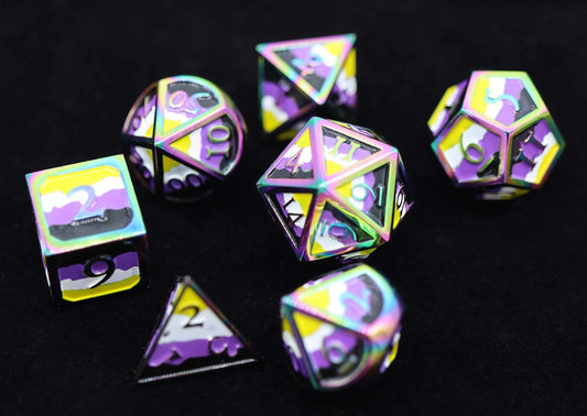 Nonbinary Pride Flag - Metal RPG Dice Set - Game On