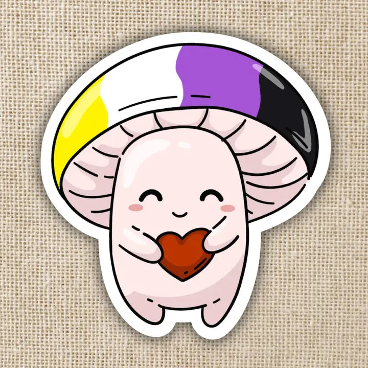 Nonbinary Pride Flag Mushroom Sticker - Game On
