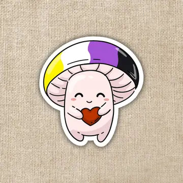 Nonbinary Pride Flag Mushroom Sticker - Game On