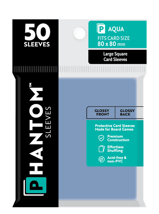 Phantom Sleeves: Aqua Size (80mm x 80mm) Gloss/Gloss (50) - Game On
