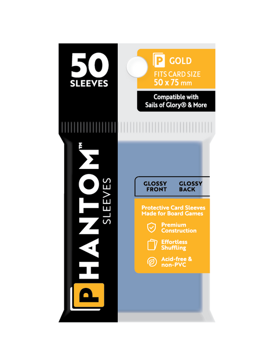 Phantom Sleeves: Gold Size (50mm x 75mm) Gloss/Gloss (50) - Game On