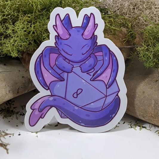 Purple Dragon With - Polyhedral Dice Sticker - 2.5" - Game On