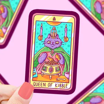 Queen of Kibble Cat Major Arcana Tarot Card Vinyl Sticker - Game On