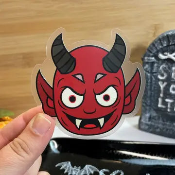 Red Devil Mask Clear Sticker, 3-inch - Game On