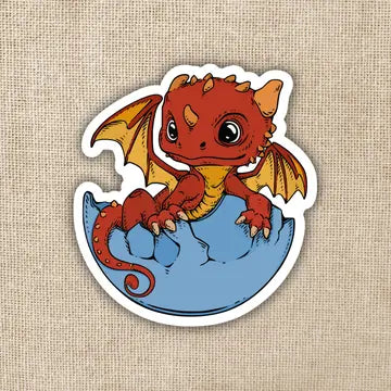 Red Hatching Baby Dragon Sticker - Game On