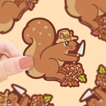 Stabby Squirrel Cute Cottagecore Funny Vinyl Sticker - Game On