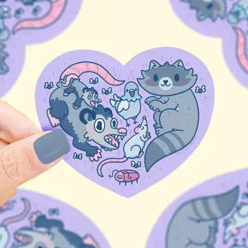 Stink Trash Animals Heart Opossum Raccoon Vinyl Sticker - Game On