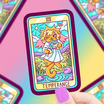 Temperance Cat Major Arcana Tarot Card Vinyl Sticker - Game On