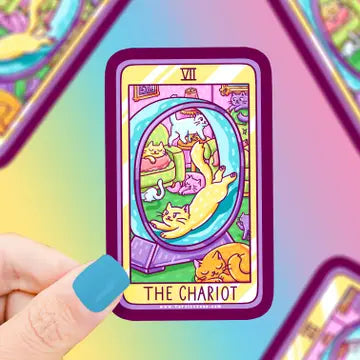The Chariot Cat Major Arcana Tarot Card - Vinyl Sticker - Game On