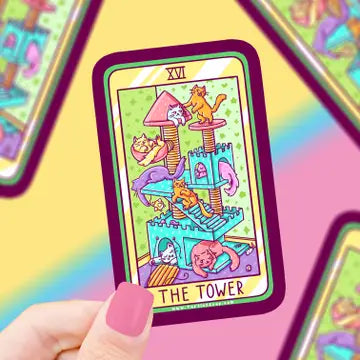 The Tower Cat Major Arcana Tarot Card - Vinyl Sticker - Game On