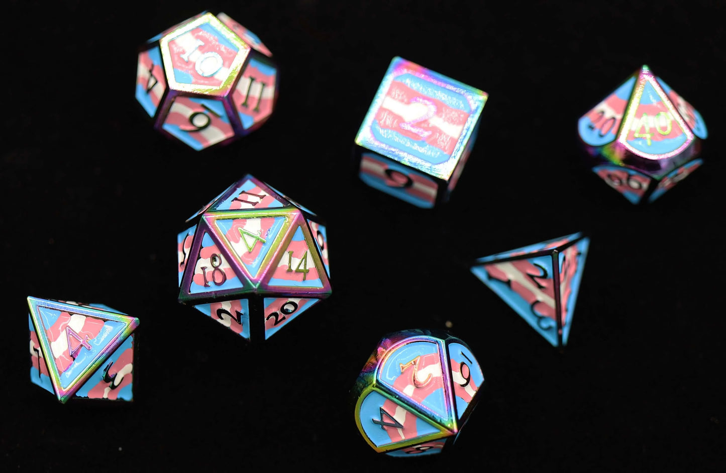 Transgender Pride Flag - Metal RPG Dice Set - Game On