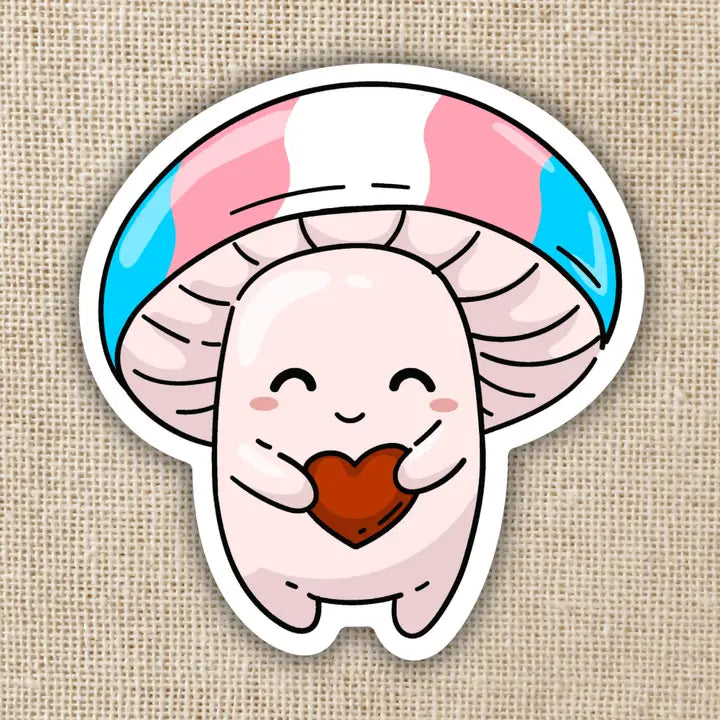 Transgender Pride Flag Mushroom Sticker - Game On
