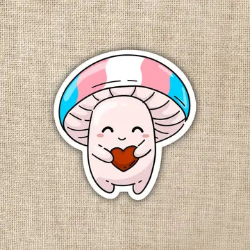 Transgender Pride Flag Mushroom Sticker - Game On