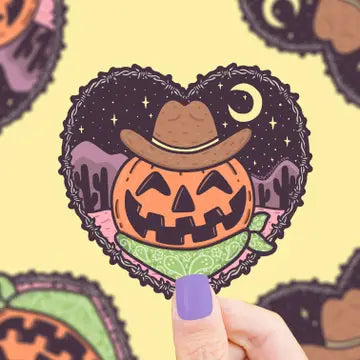 Western Cowboy Pumpkin Halloween Desert Cactus Vinyl Sticker - Game On