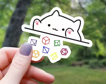 White Cat Throwing Polyhedral Dice Sticker - 3" - Game On