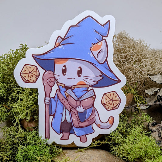 Wizard Hit Dice Cat Tabletop Gaming Sticker - 2.5" - Game On
