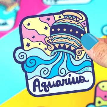 Zodiac Aquarius Astrology Water Bottle Vinyl Sticker - Game On