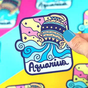 Zodiac Aquarius Astrology Water Bottle Vinyl Sticker - Game On