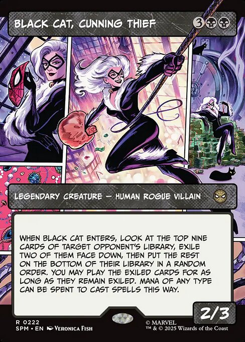 Black Cat, Cunning Thief (222) - BORDERLESS - FULL ART (Foil) - Marvel's Spider-Man - Game On