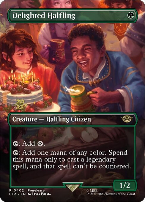 Delighted Halfling (402s) - BORDERLESS - FULL ART (Foil) - Tales of Middle-earth Promos - Game On