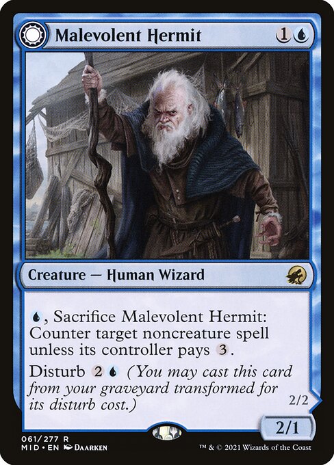 Malevolent Hermit // Benevolent Geist (61) - Innistrad: Midnight Hunt - Game On