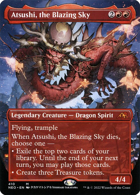 Atsushi, the Blazing Sky (410) - BORDERLESS - FULL ART (Foil) - Kamigawa: Neon Dynasty - Game On
