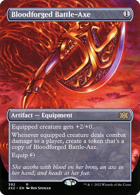 Bloodforged Battle-Axe (392) - BORDERLESS - FULL ART (Foil) - Double Masters 2022 - Game On